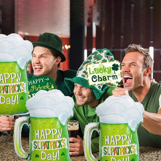 St. Patrick's Day Balloons Beer Mug Balloons Beer Glass Foil Balloon for St. Patrick's Day Party Decorations Beer Mug Themed Party Decorations Decor Supplies 3pcs