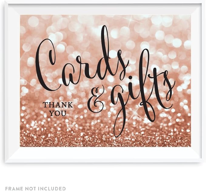Andaz Press Wedding Party Signs, Glitzy Rose Gold Glitter, 8.5x11-inch, Cards and Gifts Thank You, 1-Pack, Bokeh Colored Party Supplies