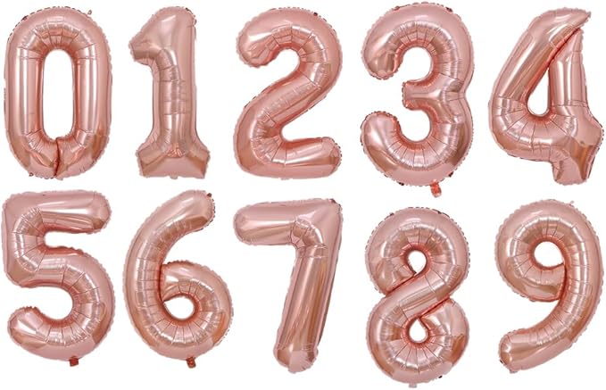 10 Pcs Rose Gold 0-9 Number Mylar Balloons,16 Inch Foil Balloons Mylar Balloons for Party Decorations Party Supplies