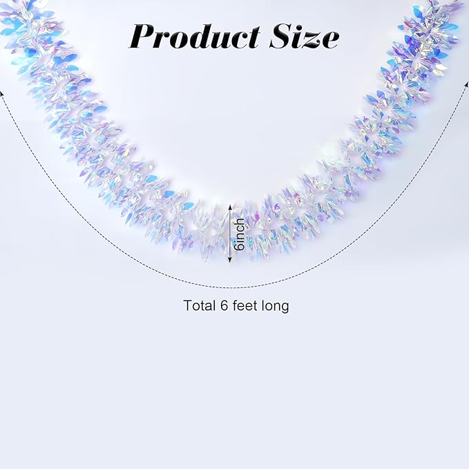6ft Long Iridescent Hanging Garland Reusable Roll Shiny Foil Metallic Banner Iridescent Garland Decoration for Christmas Frozen Party Weddings Birthdays