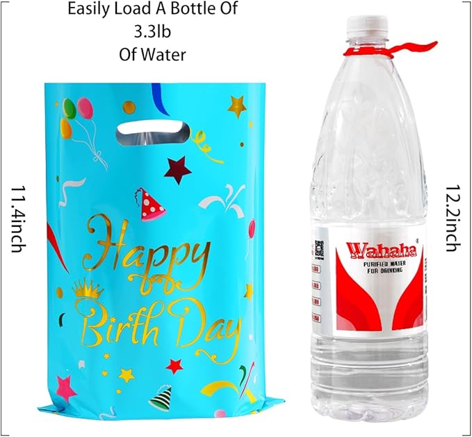 HABILE Large Plastic Aluminum Foil Gift Bags Bulk Kids Boys Girls Birthday Party Gift Bags with Handles (36 Pack)