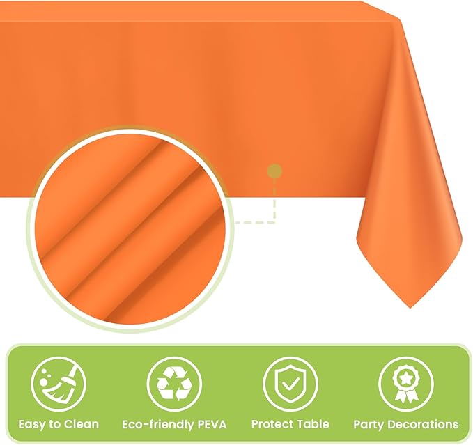 Mulbozy Orange Plastic Table Cloth Disposable 4 Pack, 54 × 108 Inch Tablecloths Rectangle, Orange Plastic Table Cover for Party Decor