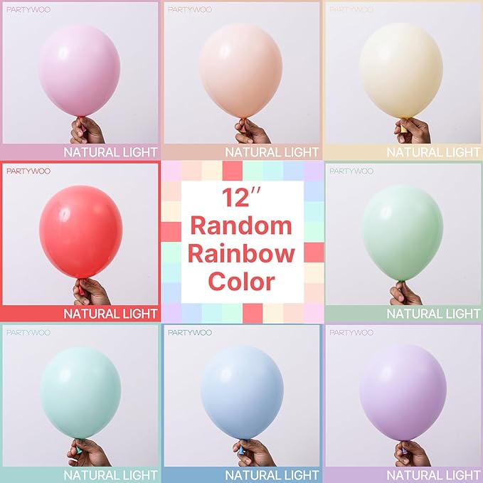PartyWoo Pastel Balloons 50 pcs 5 Inch Small Mini Pastel Rainbow Color Latex Spring Balloons for Graduation Baby Shower Gender Reveal Easter Birthday Party Decorations