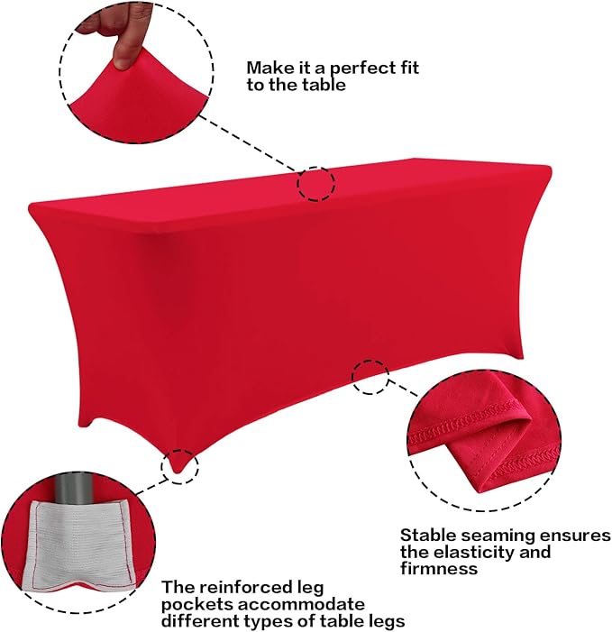 IVAPUPU 2 Pack 6FT Table Cloth for Rectangular Fitted Events Stretch Red Table Covers Washable Spandex Easter Tablecloth Protector for Party, Wedding, Cocktail, Banquet, Festival