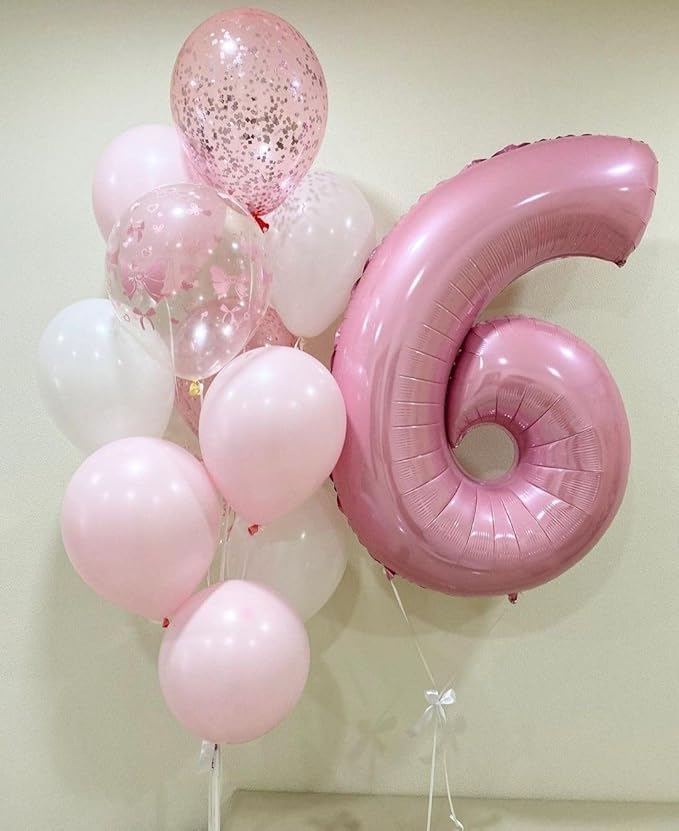 6 Balloon Numbers, 40 Inch Foil Big Balloon for Men And Women, Pearl Pink Balloons for 6, 16, 26, 60, 2026 Graduation, Birthday, Wedding Anniversary, Xmas, Party Supplies