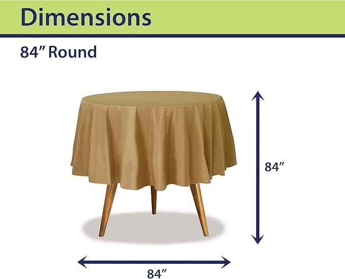 Party Dimensions Gold Disposable Plastic Tablecloth for Round Tables (36 Pack) Table Cloths for Parties, Events & Weddings, Indoors & Outdoors, 84 inches, Plastic Table Cover