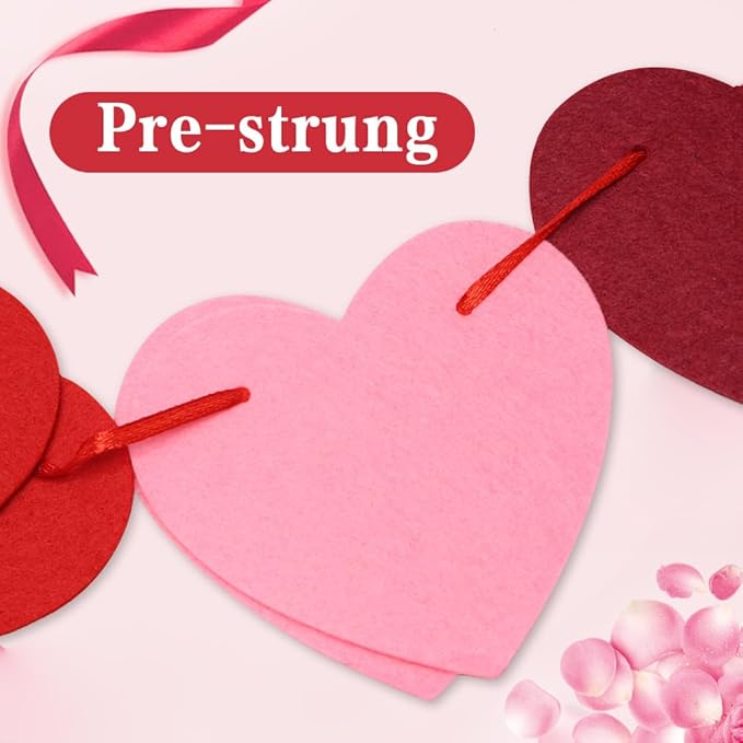 Valentines Day Decorations, 6 Strips Valentines Day Garland - Felt Heart Garland Banner for Mantle, Wall, Party Valentine Decorations - Hanging Hearts Decorations for Valentine Decor