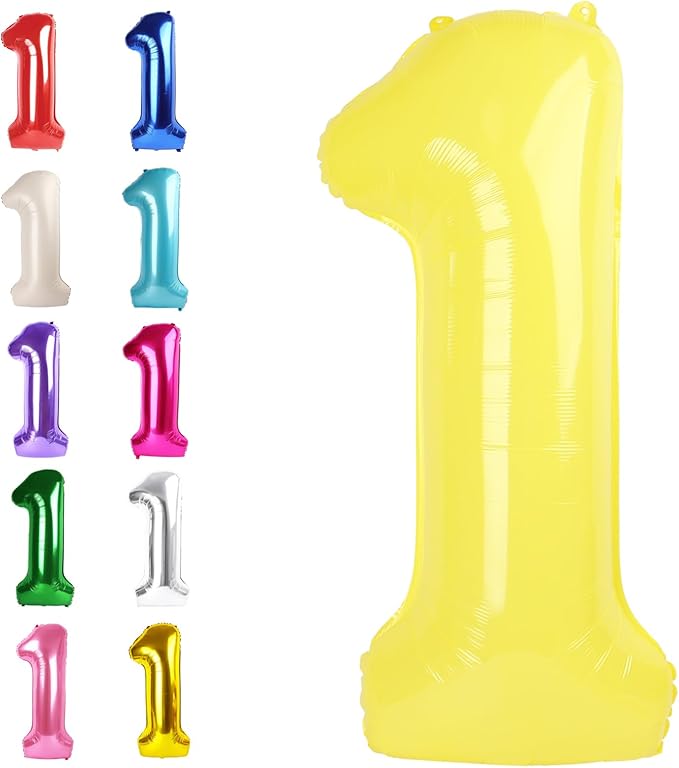 Yellow Number 1 Balloon 40 inch, Number 1 Birthday Balloons for Boy Girl, Yellow Foil One Balloon for 1st 10 11 12 16 18 Birthday Party, Anniversary Celebration Numbers Decorations
