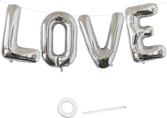KALOR 40 Inch Silver Letter LOVE Balloons Jumbo Foil Mylar Helium Big Balloons for Birthday Party Anniversary Baby Shower Supplies