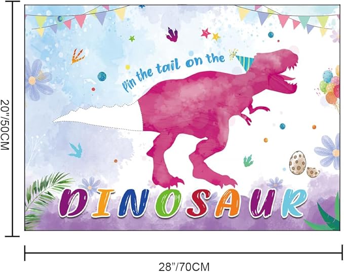 T-Antrix Pin The Tail on The Dinosaur Game -Dinosaur Party Games for Kids Girls with 21'' x 28'' Poster, Reusable Pink Tails Party Supplies for Kids Girls Birthday Party Favor Sets