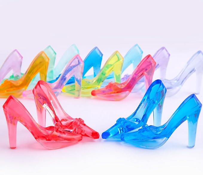 Niceup 75pcs Small Princess Glass Slippers 2in Plastic Crystal High Heel Shoes Toy for Princess Party Favors Doll House Decorations Cupcake Toppers Girls Craft Trinkets Pinata Fillers Hide Seek Toys