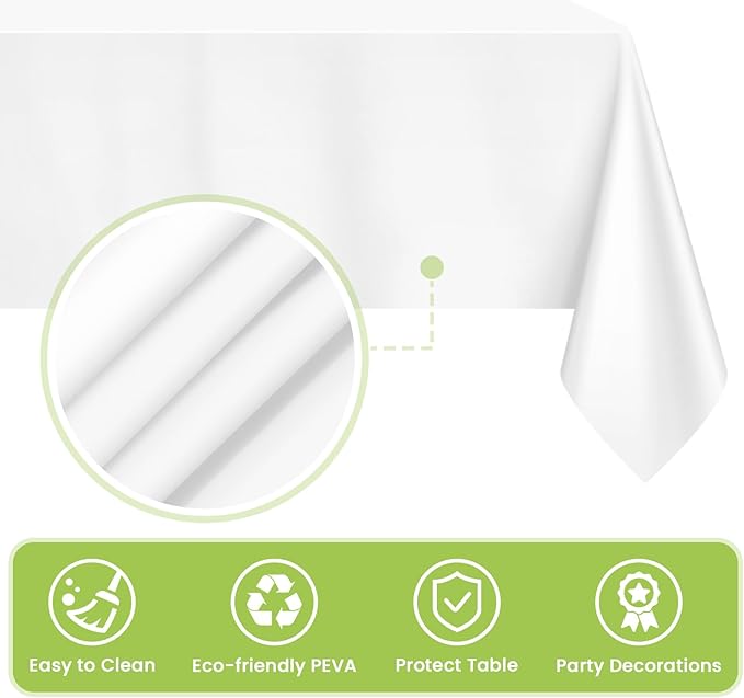 Mulbozy White Plastic Table Cloth Disposable 4 Pack, 54 × 108 Inch Tablecloths Rectangle, White Plastic Table Cover for Party Decor