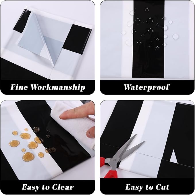 Kesfey 5 Packs Black and White Vertical Striped Tablecloth 54 x 108 Inch Geometric Black Stripe Table Cloths Disposable Plastic Stripe Table Covers Waterproof Picnic Tablecover for Halloween Party