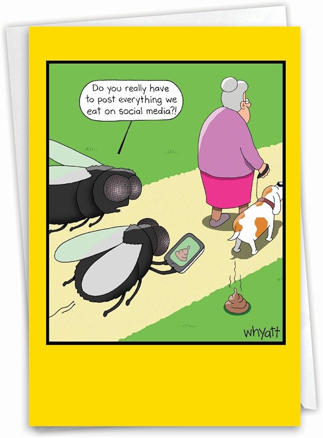 NobleWorks - 1 Hilarious Greeting Card for Birthday - Funny Birthday Cartoon, Comic Notecard - Fly Post C2451BDG