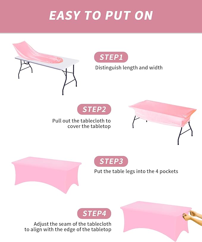 Fixwal 3 Pack Pink Table Cloths Rectangle 8FT, Tablecloths Rectangular Stretch Spandex Fitted Table Covers 8ft for Parties, Trade Shows, Banquet, Weddings, Buffet, Graduation