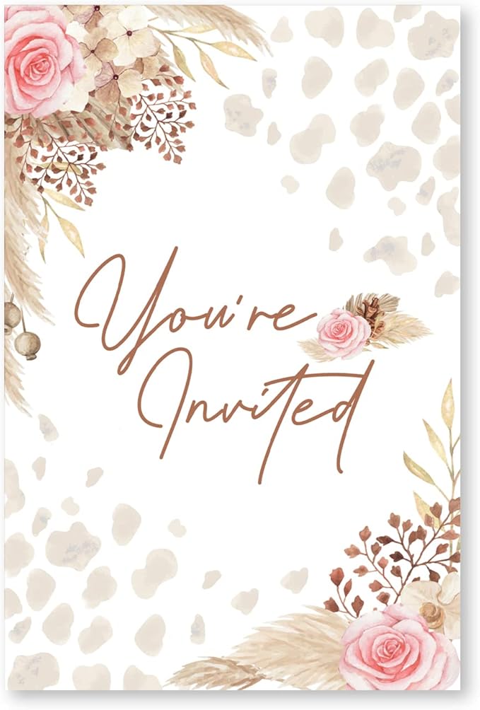 Soiceu Boho Highland Cow Baby Shower Party Invitations with Envelopes Set of 20 Pampas Holy Cow Baby Shower Party Invites Fill in Blank