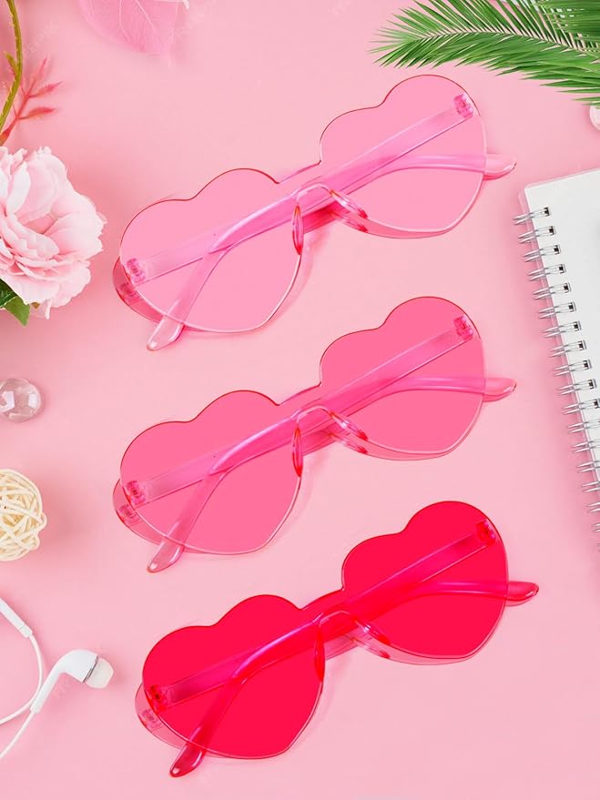 12 Pairs Heart Shaped Sunglasses for Women Colorful Glasses Fun Trendy Transparent Heart Sunglasses Party Favor (Pink Series)