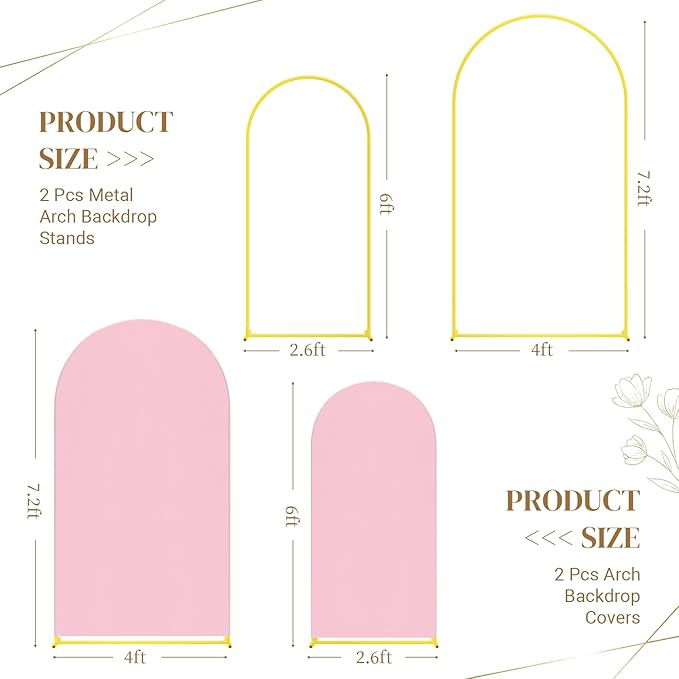 Metal Arch Backdrop Stand and Cover Set, 8FT, 6.6FT Party Backdrop, Easy to Assemble, Backdrop Stand for Parties, Birthday, Baby Shower