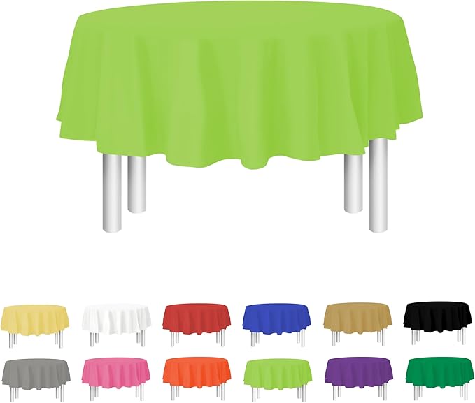 Party Dimensions Lime Green Disposable Plastic Tablecloth for Round Tables (12 Pack) 84 inches Table Cloths for Parties, Events & Weddings, Indoors & Outdoors, Plastic Table Cover