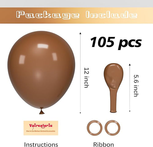 105pcs Brown Balloons 12inch Party Latex Balloons for Boys Girls Birthday Baby Shower Gender Reveal Wedding Sunflower Party Decorations