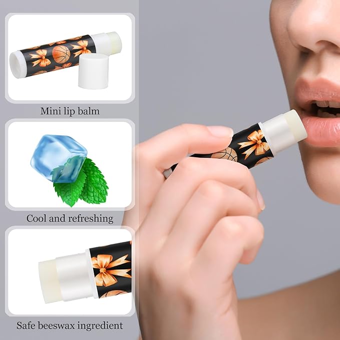 18 Sets Basketball Bow Party Favors Lip Balm and Holder Keychain Bulk Basketball Senior Night Party Supplies Goodie Bags Stuffers Lip Balm Pouch for Team Sports Coach Fans Friends Gifts