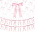 2 Strings Pink Bow Garland Banner Decorations, 16Pcs Pre-Strung Satin Ribbon with 6.7ft Chain for Girl Pink Ribbon Bow Banner Coquette Room Birthday Baby Bridal Shower Wedding Bachelorette Party Decor