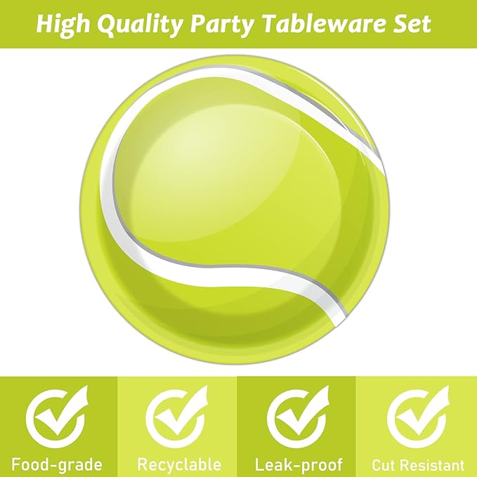 Wiooffen 24pcs Tennis Party Supplies Paper Plates Set Disposable Tableware Pack Tennis Party Dessert Plates Sports Birthday Baby Showers Holidays Decorations, 7"
