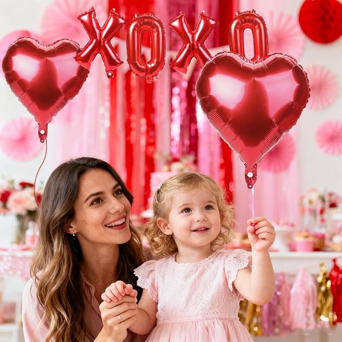 16 Inch Red XOXO Letter Balloons Red Heart Foil Balloons Valentines Day Party Decorations Favors Supplies Valentine Galentines Wedding Ceremonies Bridal Shower Balloon Banner Wall Decor Photo Props
