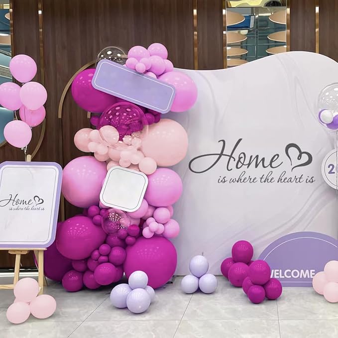 Red Purple Pink Balloon Garland Arch Kit, 160Pcs Hot Pink Dusty Purple Pastel Pink Balloons for Bridal Wedding Engagement Anniversary Girl Birthday Baby Shower Party Decorations