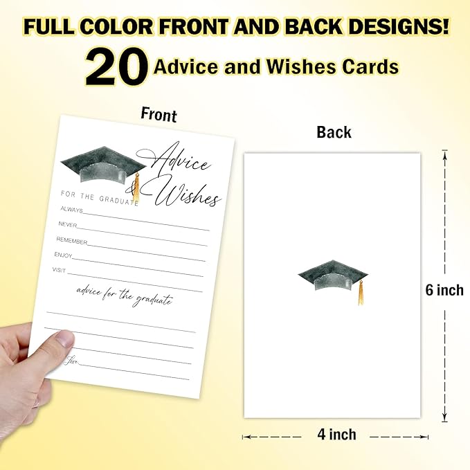 Black and White Advice and Wishes Cards for the Graduate Cards 4x6 Inch Minimalism Grad Party Game Card 20 Pcs Double Sided Grad Advice and Wishes Card for Graduation Party Decoration for College Y433