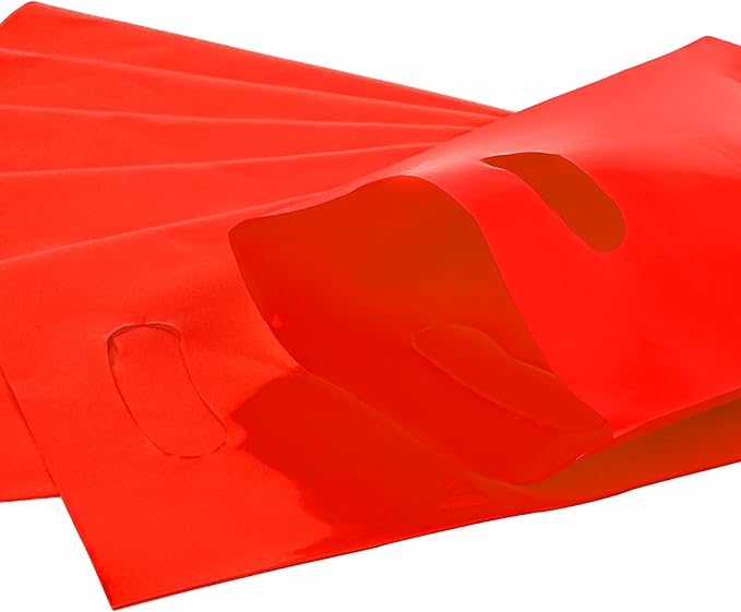 Red 100 PCS Small Gift Bags, 6"x8" Goodie Party Favor Bags with Handle, Treat Retail Pouches for Kids Birthday, Christmas, Small Business