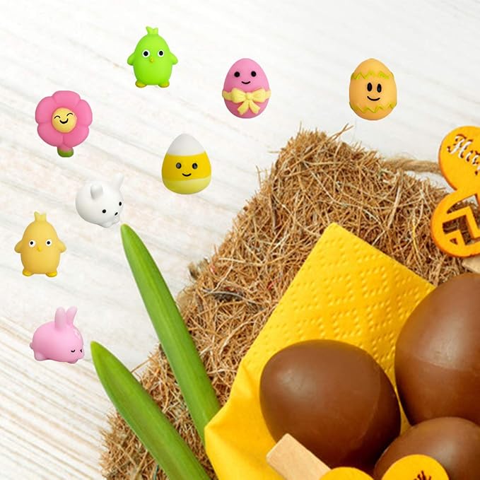 24 PCS Easter Mochi Squishy Toys Stress Relief Squishies for Kids Boys Girls Toddlers Easter Basket Stuffers Egg Fillers Gifts Party Favors