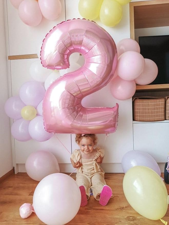 Pearl Pink 2 Balloon, 40 Inch Birthday Balloon for Party Decoration, Foil Number Ballon for 2, 12, 20, 29, 2026 Celebration, Graduation, Birthday, Baby Shower, Anniversary Decor