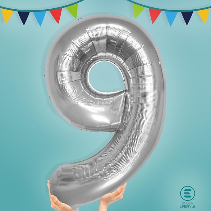40 Inch Large Silver Number Celebration and Decoration Balloon for Birthday Parties, Graduations, Anniversaries, Weddings, Photo Shoots, Special Events - Helium Foil (Silver Number 9)