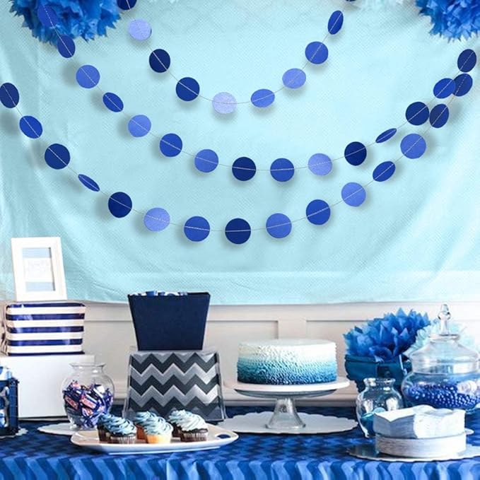 Cheerland Navy Blue Circle Dot Garland Royal Blue Party Decorations Hanging Banner Streamers Blue Birthday Decorations Photo Backdrop for Baby Shower Bridal Shower Graduation Wedding Kids Party Decor