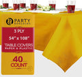 PARTY BARGAINS Disposable Table Covers, 54 x 108 Inch, Yellow, 3-Ply Paper & Plastic Spill-Resistant Party Tablecloths, 40 Pack