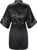 EPLAZA Women's One Size Silver Rhinestones Bride Bridesmaid Short Satin Robes for Wedding Party Getting Ready