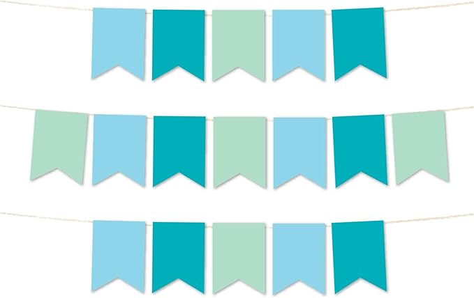 Andaz Press Hanging Pennant Banner with String, Baby Blue, Turquoise Aqua, Mint, 1-Set, 24 Pennants, Approx. 12-Feet Long