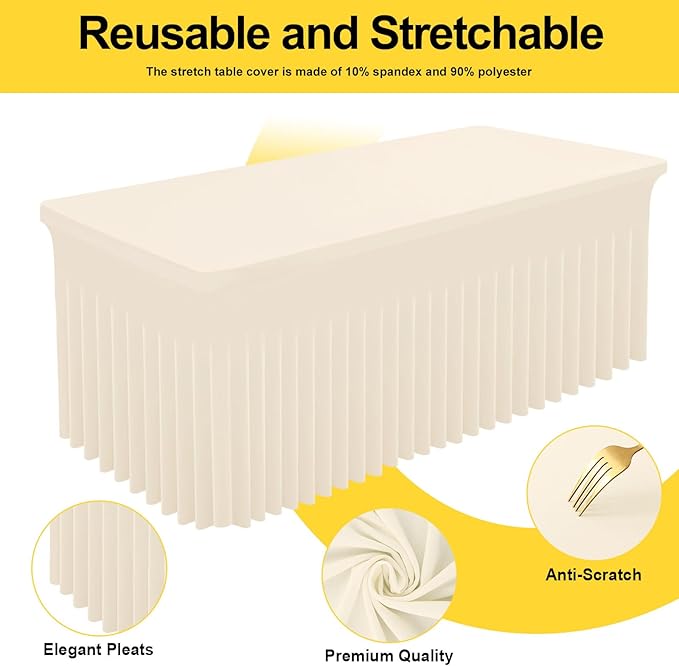 Smiry Spandex Tablecloth 2 Pack, Elastic Fitted Stretch Tablecloth for 4FT Rectangle Tables, Waterproof Washable Table Cover Skirt for Outdoor, Wedding, Banquet & Parties (Beige, 48Lx30Wx30H Inch)