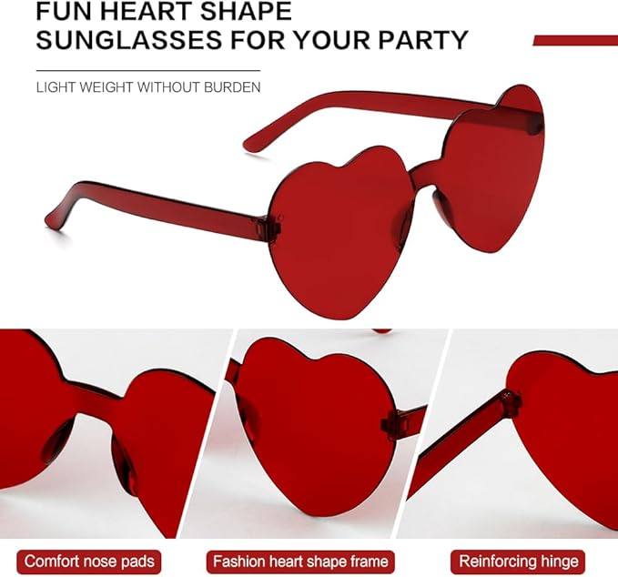 Heart Sunglasses 2 Pairs Heart Shaped Sunglasses Womens Heart Glasses Rave Sunglasses for Women Party Favors