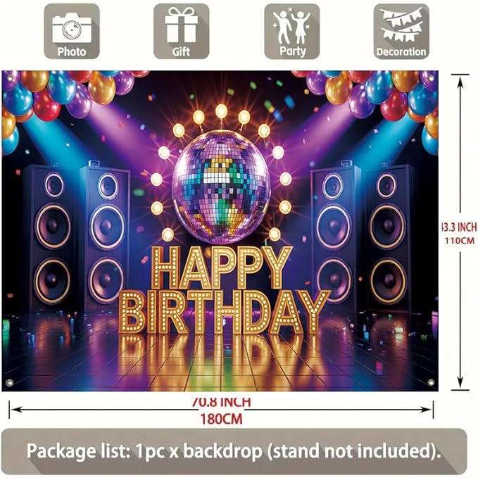 71x43 inch Birthday Party Porch Banner Large hanging decoration for indoor and outdoor use, made of reusable high-strength fabric with shiny letters and balloon design, suitable for terrace, deck, and backyard celebrations, easy to hang and store.