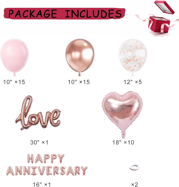 Rose Gold Anniversary Decorations Set - 1052pc Romantic Room Decor Kit with 1000 Rose Petals, HAPPY ANNIVERSARY & LOVE Foil Balloons - Perfect for Proposal, Wedding, Valentine's, Hotel Room Surprises