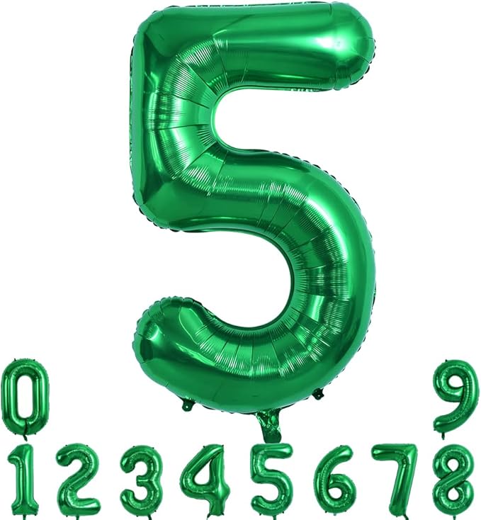 TONIFUL 40 Inch Dark Green Large Numbers Balloon 0-9 Birthday Party Decorations,Foil Mylar Big Number 5 Balloon Digital 5 for Birthday Party,Wedding, Bridal Shower Engagement Photo Shoot, Anniversary