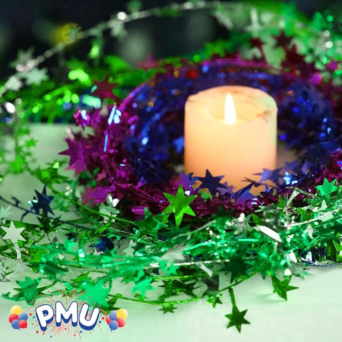 PMU 150 Ft Star Wire Shiny Garland Green - Halloween, Christmas Party, Wedding, Birthday, Festive Home Decoration Ornament Green (6pc-25Ft Each)