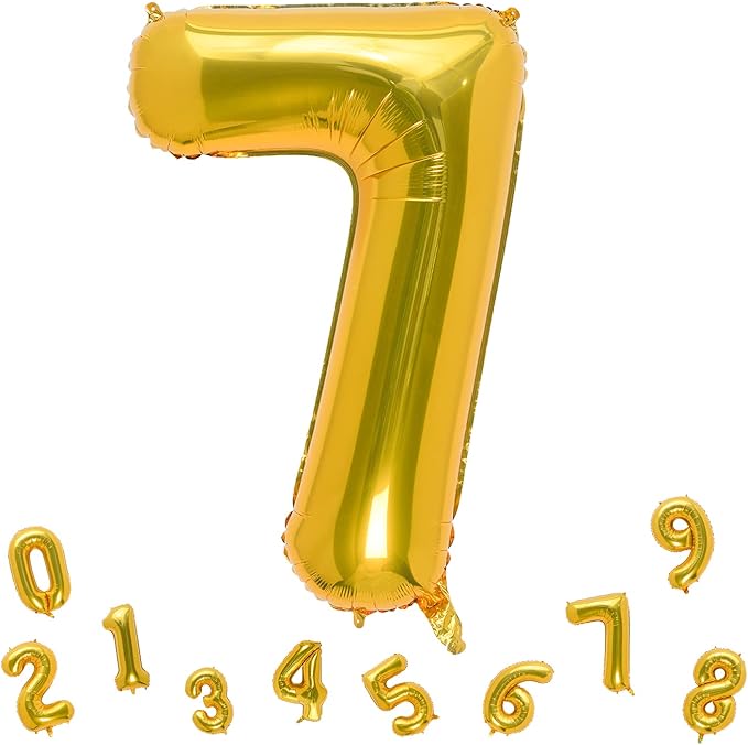 32 Inch Gold Number 7 Balloons Foil Ballon Digital Birthday Party Decoration Supplies (Gold Number 7 Balloon)