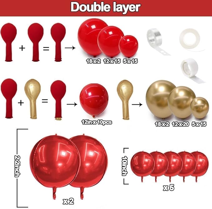 Red and Gold Balloon Garland Double Stuffed Ruby Red Gold Balloons Arch Kit With Mylar Balloon for Birthday Wedding Engagement Baby Shower Anniversary Party Decoration