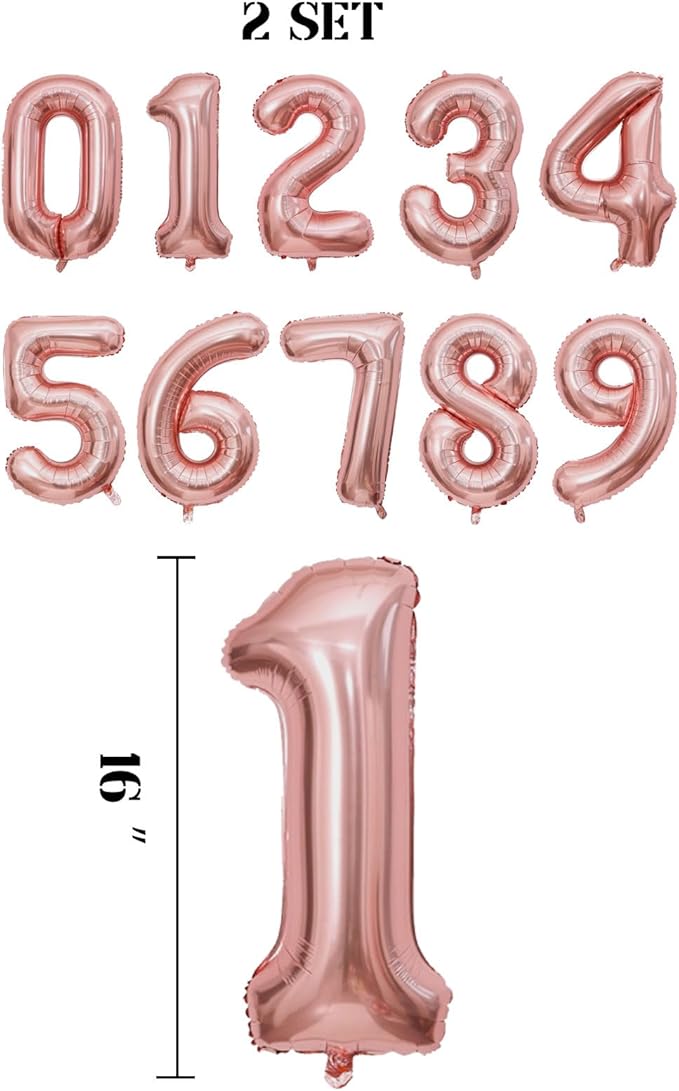 2 Set 20 Pcs Number Balloons 16 Inch Rose Gold 0-9 Number Mylar Foil Balloons Rose Gold Custom Digital Balloons for Birthday Party Engagement Graduations Anniversary Baby Shower Decor Party Supplies