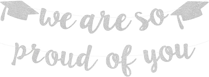 2026 Graduation Decorations Pre-Strung Blingbling We Are So Proud of You Banner Glitter Graduation Garland for Class of 2026 High School College Grad Party (Silver)