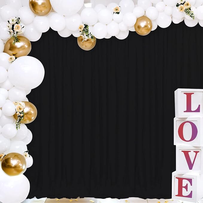 Joydeco Black Backdrop Curtains for Parties, 10x7 Wrinkle Free Black Backdrop Drapes for Birthday Party Home Party, Curtains Backdrop 5ft x 7ft 2 Panels with Rod Pockets