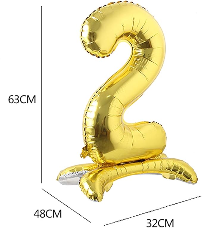 Self Standing 32 Inch Number Balloons Foil Ballon Gold Digit ball Wedding Birthday Party Decoration Baby Shower Supplies (32 inch Stand Gold 2)